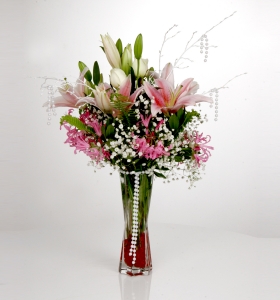  Cam Vazoda Pembe Lilyum  