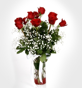 Cam Vazoda 9 Adet Kırmızı Gül  