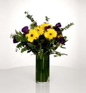 Camda Sarı Gerbera Mor Lissianthus  